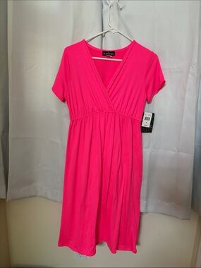 Duetime maternity Hot Pink V-Neck Short Sleeve Dress